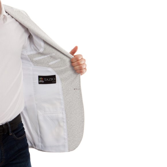 Men's Textured Light Grey Blazer Jacket by Tazio - Picture 6 of 8